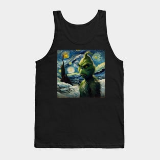 Whimsical Night: Mischievous Green Character - Starry Night Inspired Holiday Art Tank Top